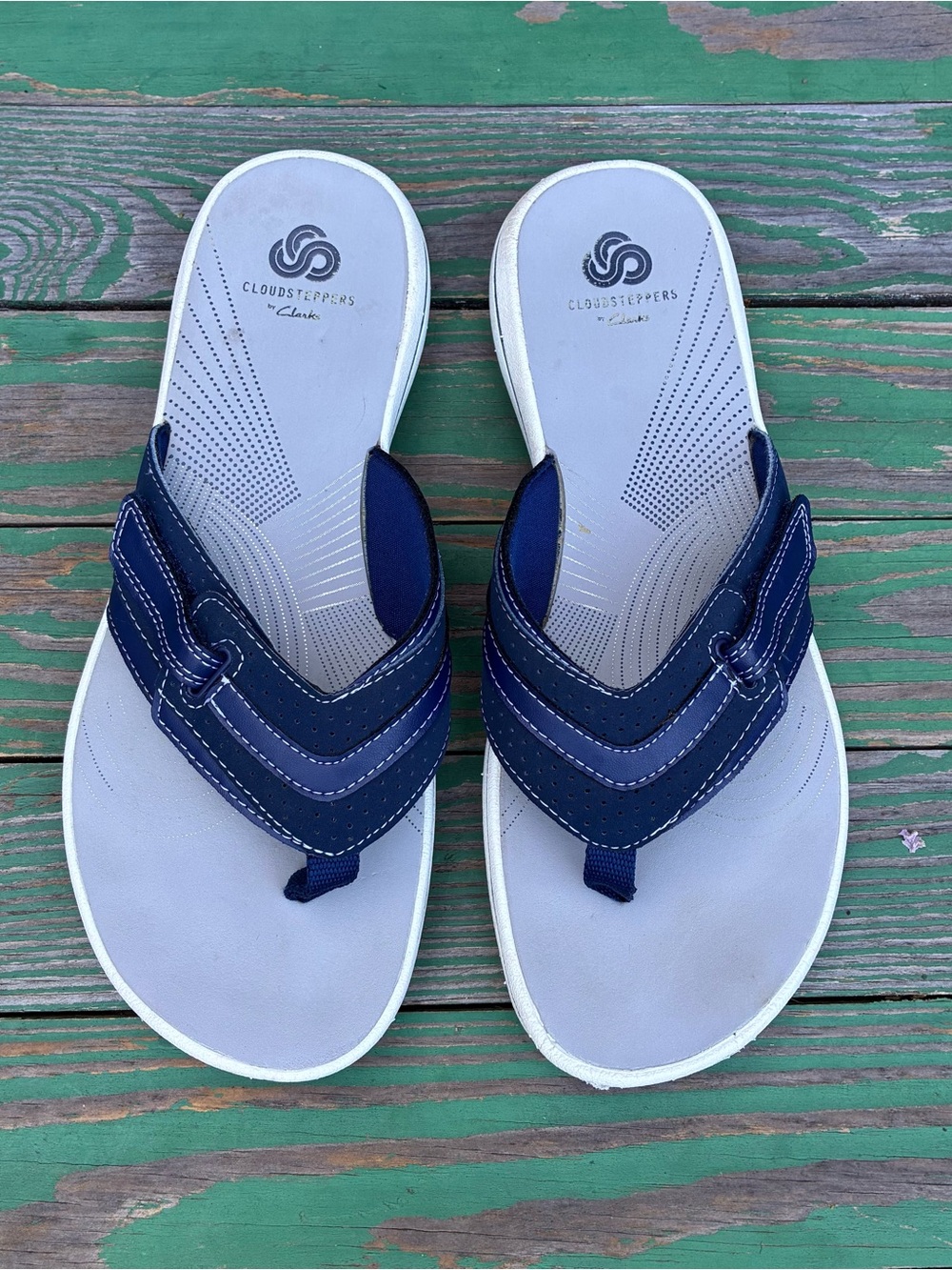 Clarks Cloudsteppers Brinkley Jazz Sandal Womens Sz 8 Navy Slip On Thong